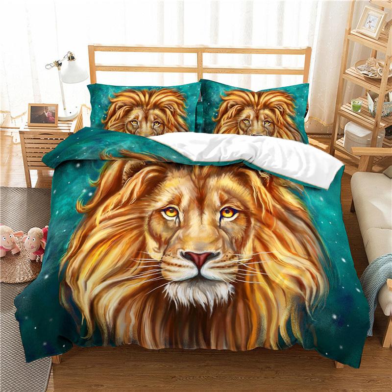 Home Textile Luxury 3D Lion Print 2/3Pcs Comfortable Duvet Cover PillowCase Bedding Sets Queen And King EU/US/AU Size