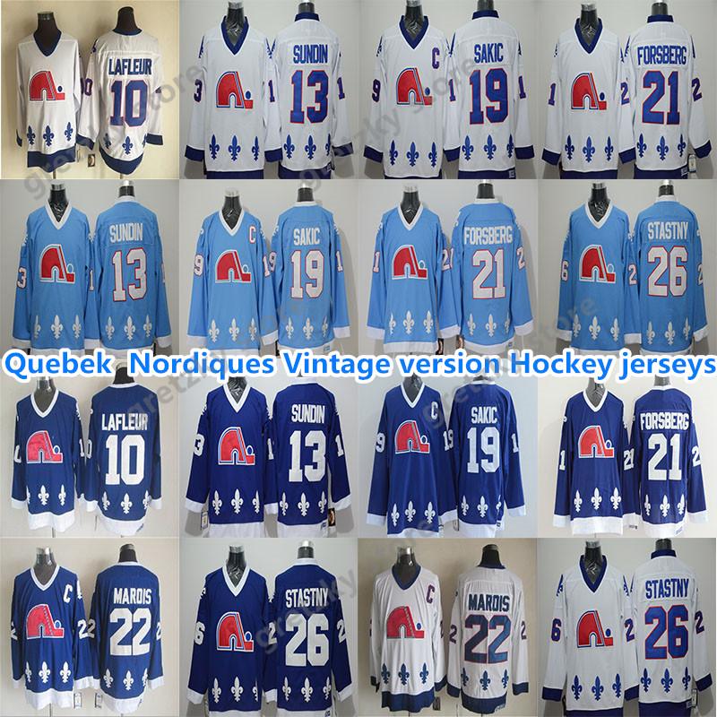 Quebec Nordiques Vintage jerseys 19 SAKIC 13 SUNDIN 26 STASTNY 10 LAFLEUR 22 MAROIS 21 FORSBERG excellent CCM Hockey Jerseys, Black;red
Quebec Nordiques Vintage jerseys 19 SAKIC 13 SUNDIN 26 STASTNY 10 LAFLEUR 22 MAROIS 21 FORSBERG excellent CCM Hockey Jerseys, Black;red
