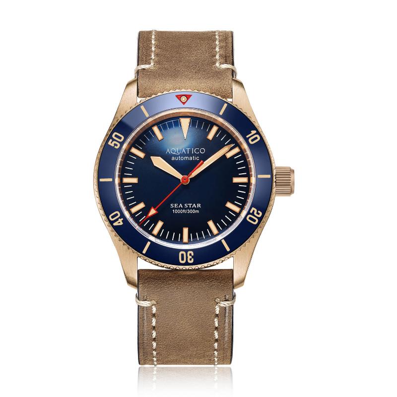Wristwatches Aquatico Watch Bronze Sea Star Blue Dial (Blue Ceramic Bezel) No Date, Green dial no date
Wristwatches Aquatico Watch Bronze Sea Star Blue Dial (Blue Ceramic Bezel) No Date, Green dial no date