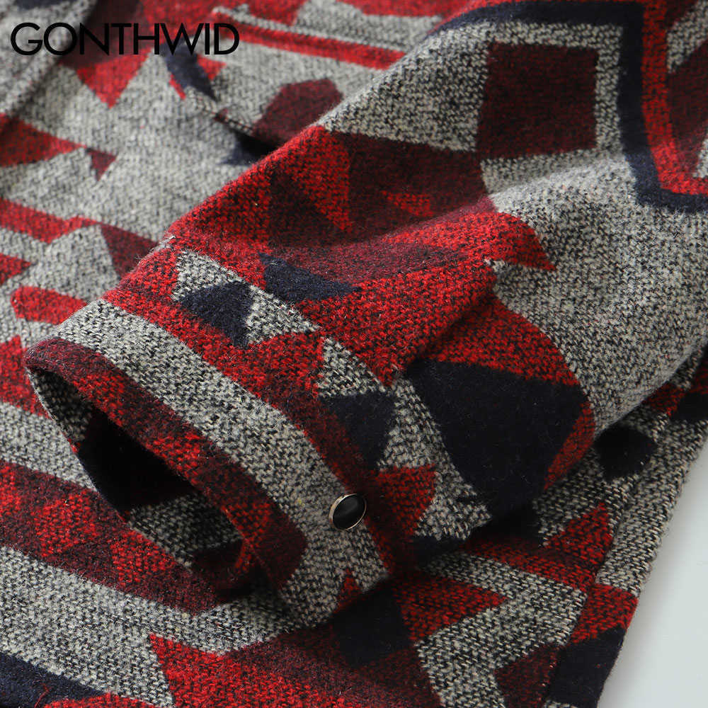 GONTHWID Thick Shirts Coat Streetwear Hip Hop Pockets Geometric Color Block Shirt Men Fashion Harajuku Casual Jacket Tops 210721