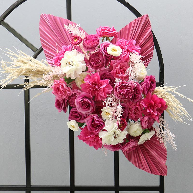 Decorative Flowers & Wreaths Color Golden Natural Dried Pu Fan Leaf Artificial Flower Row Arrangement Outdoor Wedding Arch Backdrop Wall Dec