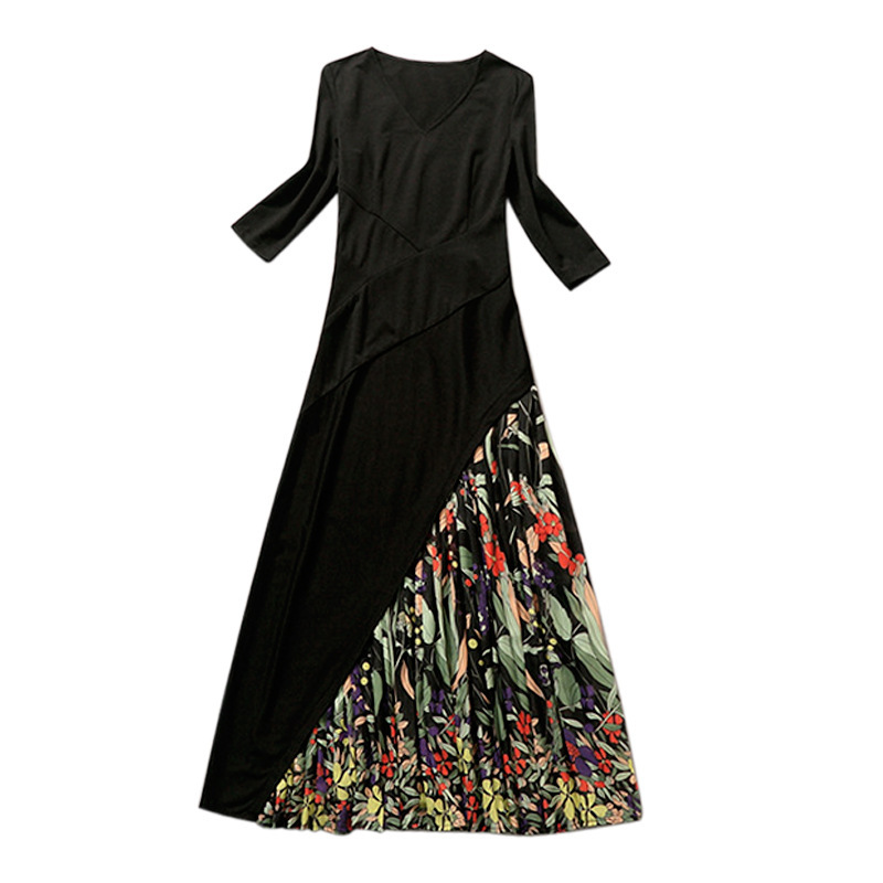 VKBN Summer Dress Patchwork Printing Irregular Dresses Woman V-Neck Party Dress Elegant Vestidos De Fiesta 210507