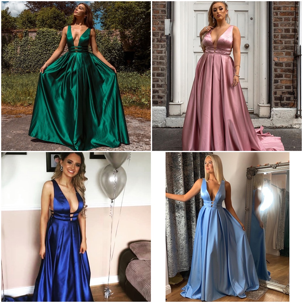 Sexy Red Evening Dresses V Neck Backless Satin Prom Dresses Long Elegant Evening Gown Robe De Soiree Christmas Party Dress Plus