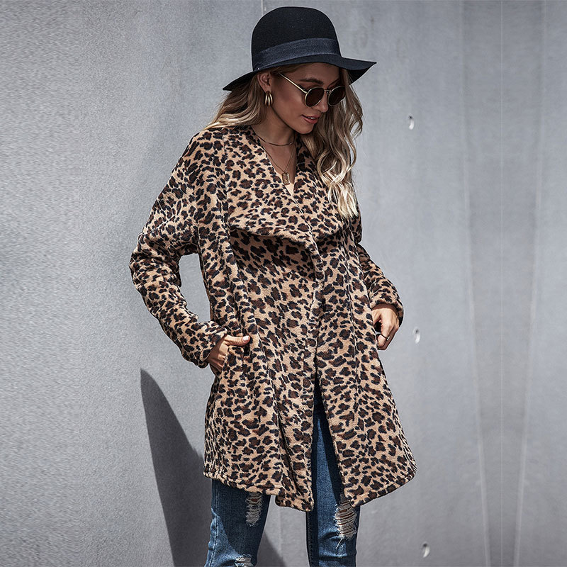 Leopard Faux Fur Jacket Women New Autumn Winter Warm Soft Fur Coat Female Plush Overcoat Casual Medium Long Jacket 210413