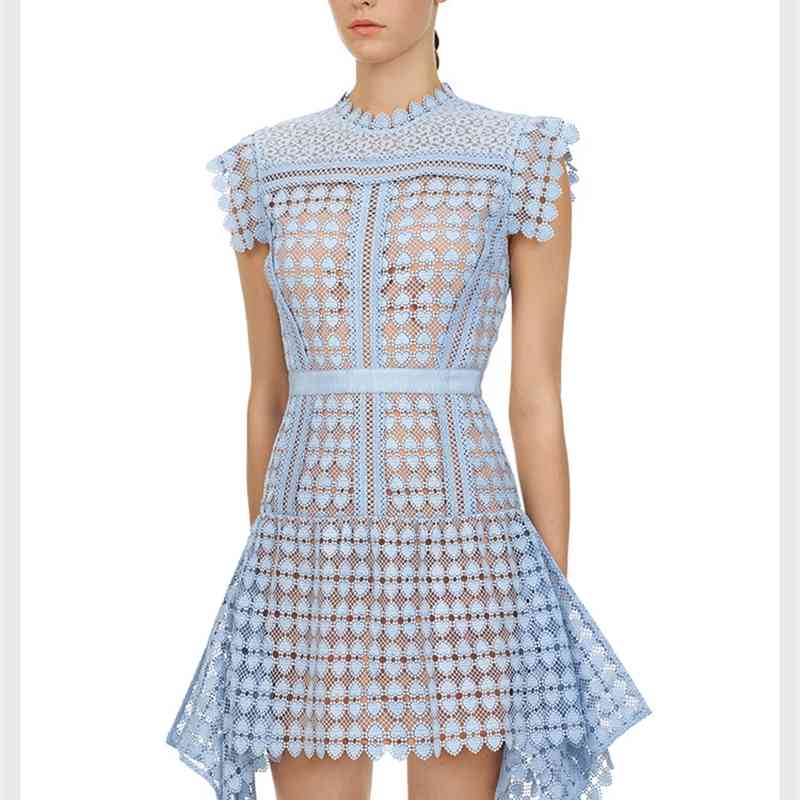 Runway Self Portrait Summer Women Party Dress Vintage Lace Patchwork Hollow Out Sleeveless Crochet Foral Beach 210520