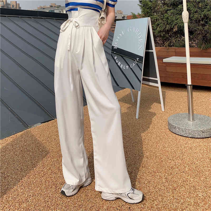 High Quality Summer 2 Piece Set Elegant Stripe Peter Pan Collar Puff Sleeve T-Shirt And Waist Wide leg pants Suit Female 210519