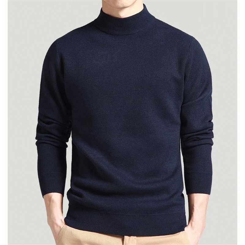 Men Sweater Solid Pullovers Mock Neck Spring And Autumn Wear Thin Fashion Undershirt Size M to 4XL 211008