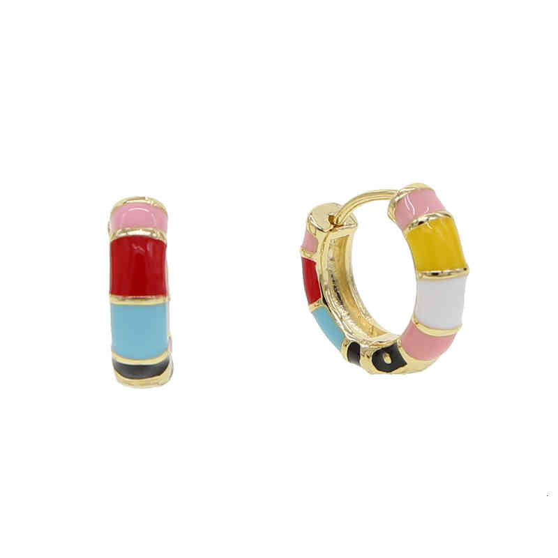 Earring Gold Color Pastel Rainbow Enamel Colors Circle Huggie Hoop European Women Trendy Colorful Earrings