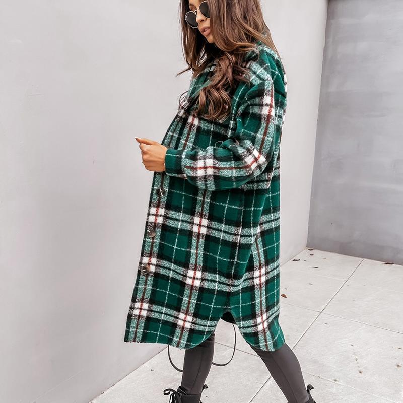 Women's Jackets Plaid Midi Long Coat Fashion Women Autumn Winter Sleeve Loose Pocket Ladies Casual Jacket Elegant Outwear 2021