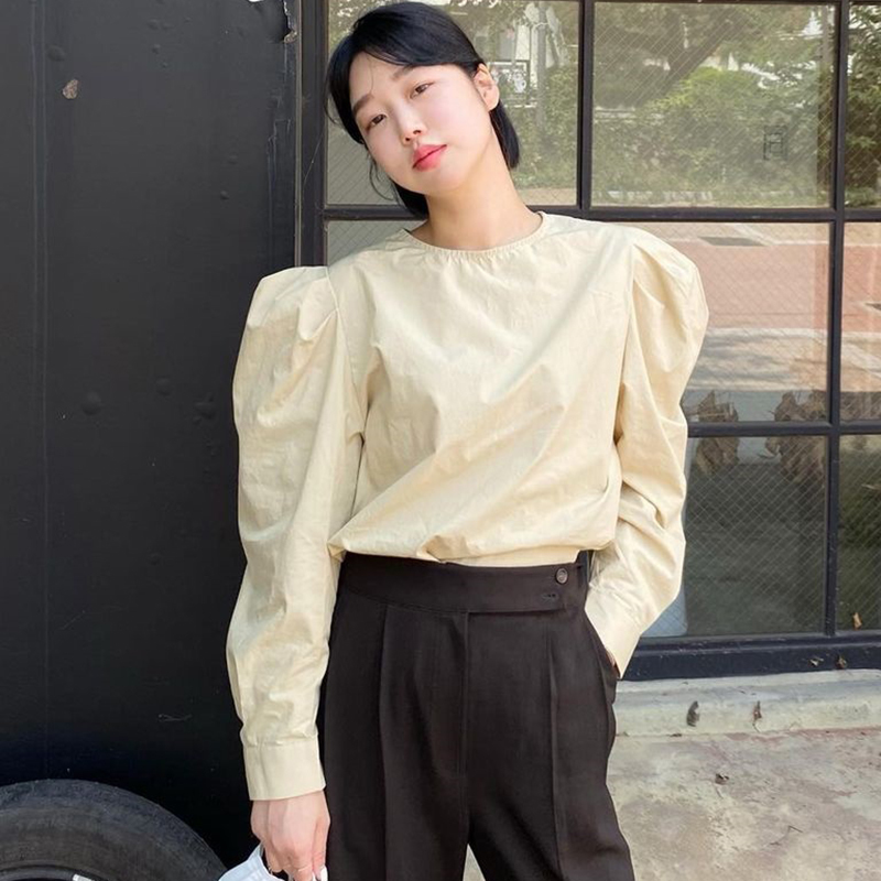 Nomikuma Korean Puff Long Sleeve Women Blouse Causal O-neck Pullover Top Autumn New Solid Blusas Mujer De Moda Verano 6D577 210427