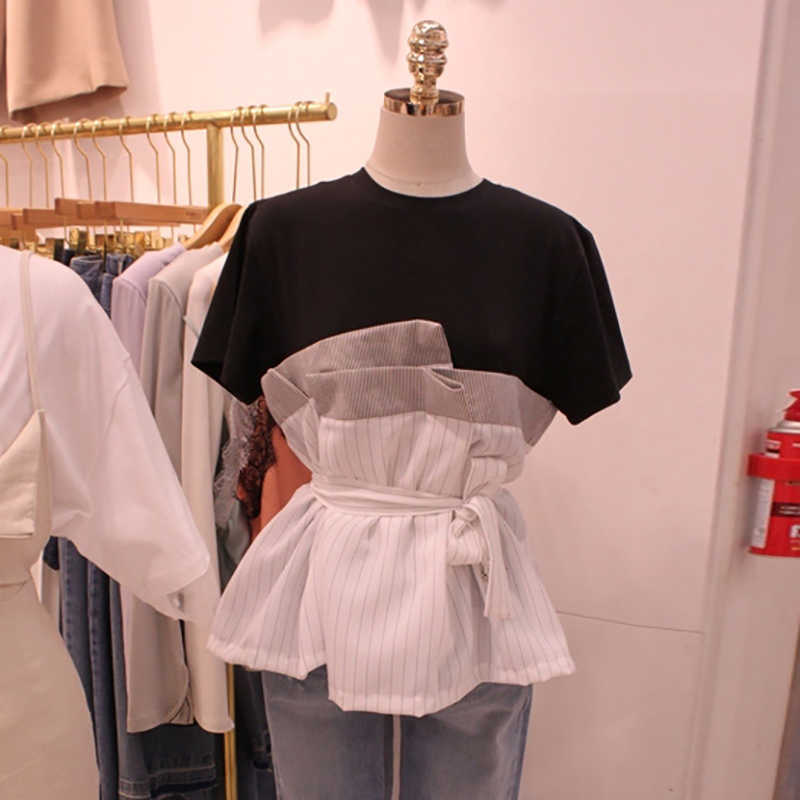 Summer Cotton Casual T-shirts Flower Bud Shirt Splice Round Collar Short Sleeve Patchwork Sashes 210615, Black
Summer Cotton Casual T-shirts Flower Bud Shirt Splice Round Collar Short Sleeve Patchwork Sashes 210615, Black