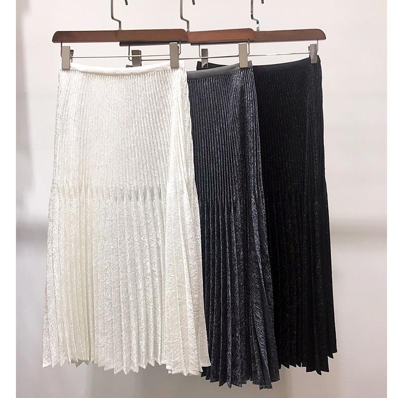 Skirts Incense Sanzhai Pleated Skirt Medium Length Women's High Waist, Black