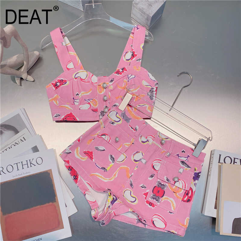 DEAT Women Pearl Buttons Blue Printing Backless Shorts Two Piece Set Fashion Temperament Spring Summer 11D982 210709
DEAT Women Pearl Buttons Blue Printing Backless Shorts Two Piece Set Fashion Temperament Spring Summer 11D982 210709