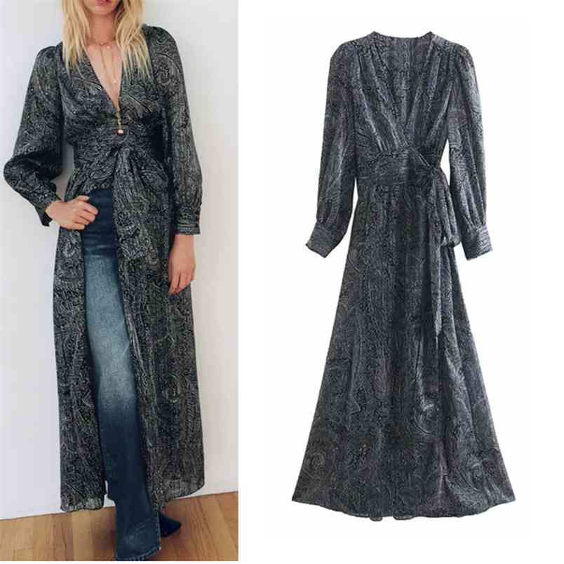 Woman Dress Black Printed Long Women Crossover V-neck Puff Sleeves Fashion Belt Laddies Elegant Wrap es 210519, Print
Woman Dress Black Printed Long Women Crossover V-neck Puff Sleeves Fashion Belt Laddies Elegant Wrap es 210519, Print