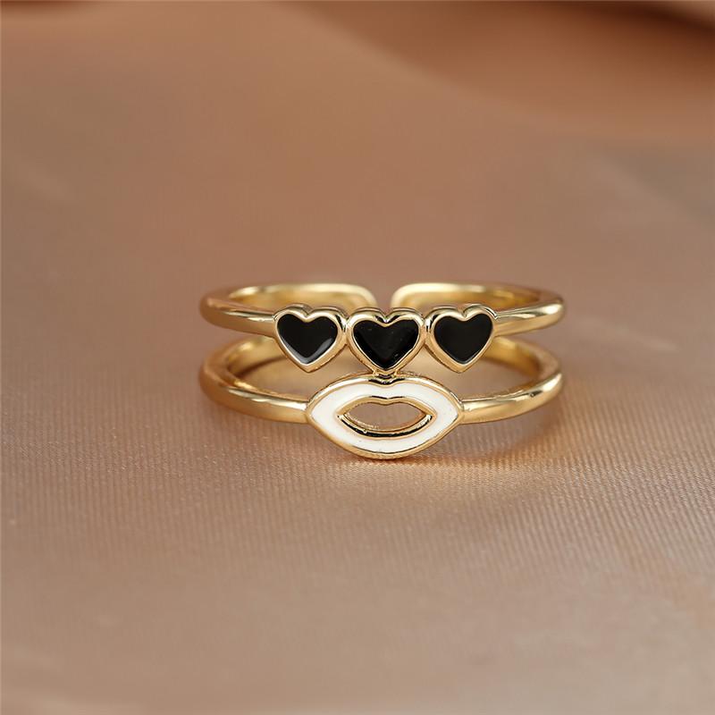 Wedding Rings Dainty Gold Color Ring Antique Black Heart Stone Fashion White Lips Double Layer Opening For Women Bride Gift
Wedding Rings Dainty Gold Color Ring Antique Black Heart Stone Fashion White Lips Double Layer Opening For Women Bride Gift