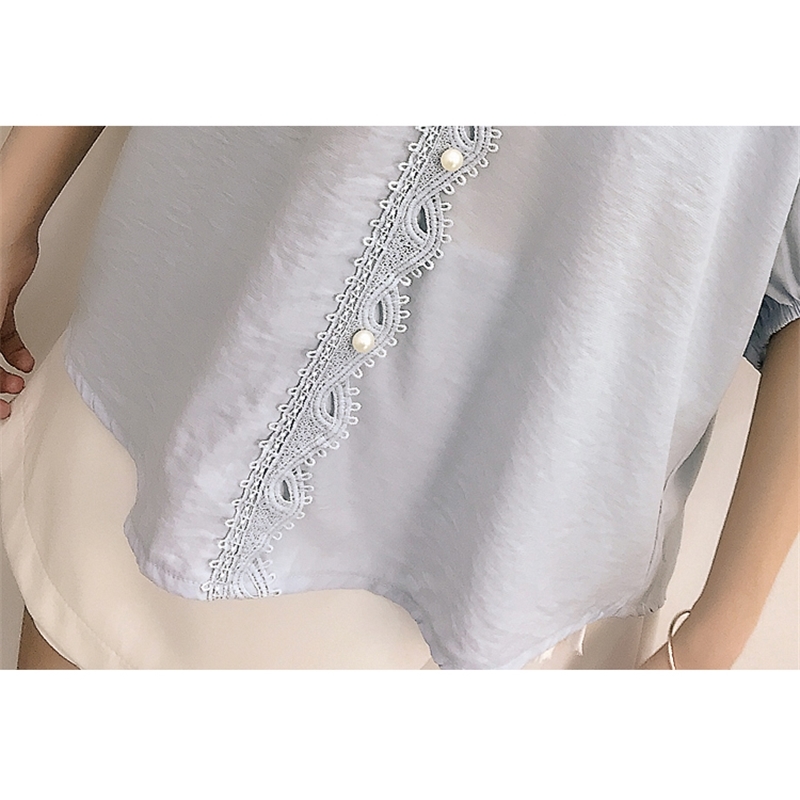summer women fashion clothing tops lace solid sweet style v-neck casual blouses shirts 0340 40 210506