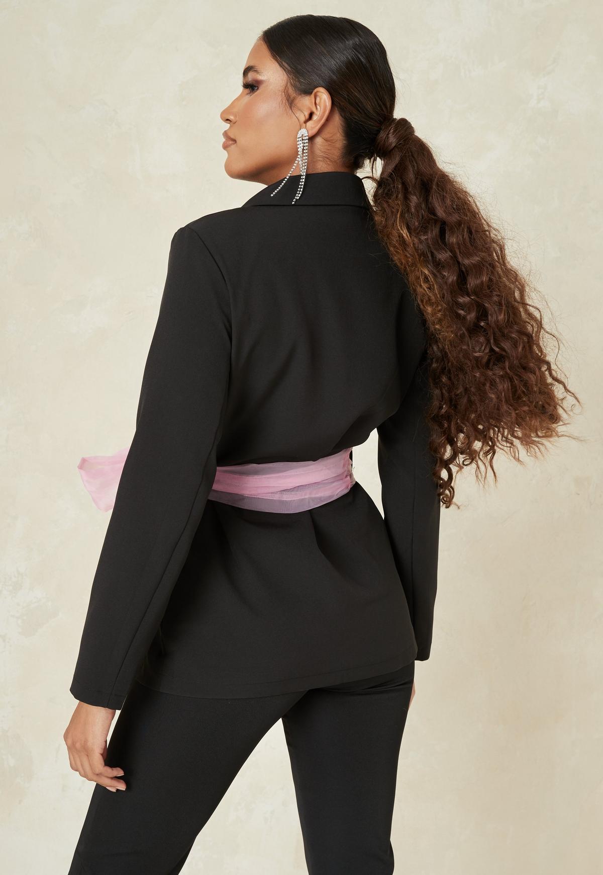 Black Women Pants Suits wiht Belt Celebrity Red Carpet Blazer Suit Ladies Prom Party Wedding Wear(Jacket+Pants)