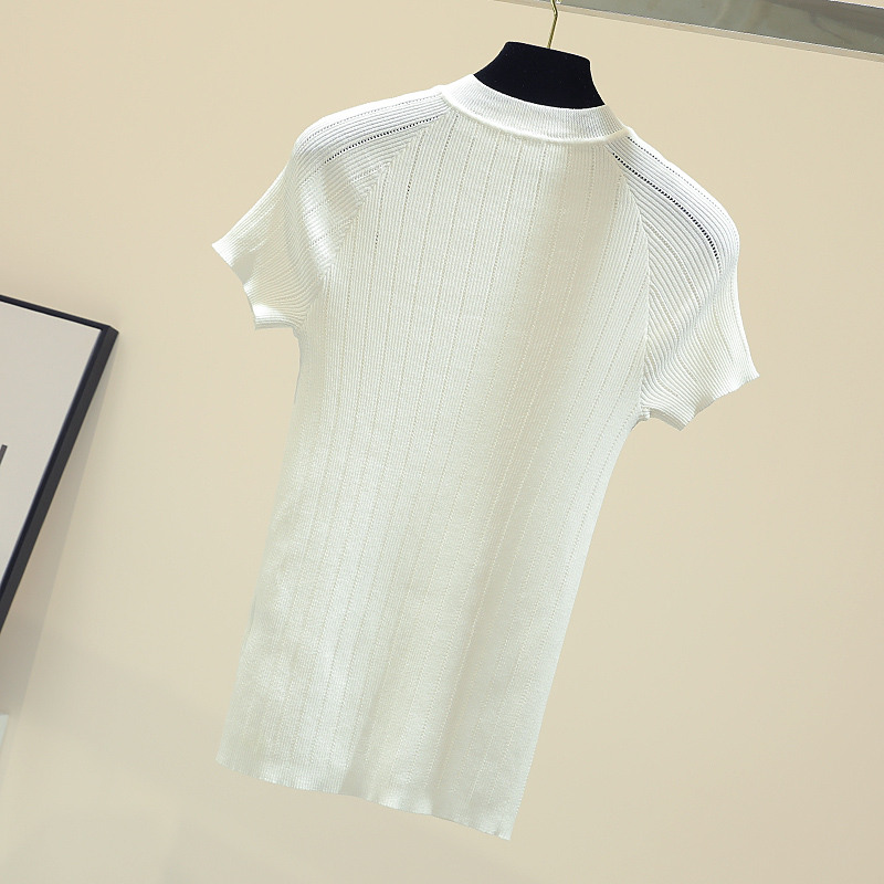 Korean Thin Knitted White Shirts Button Short Sleeve Women Tops Summer Solid Casual Female Tee Shirt Femme 8783 50 210506