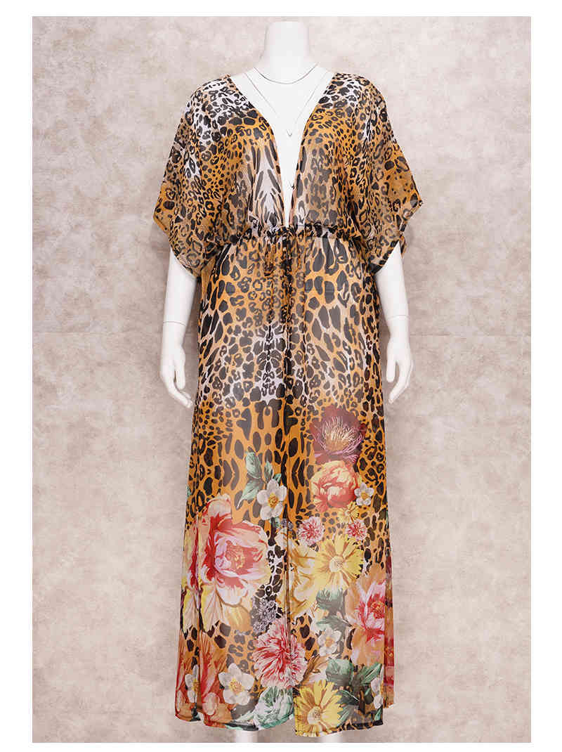 Print Chiffon Beach Cover up Tunics for Long Kaftan Bikini Robe de Plage Sarong Swimsuit cover Q1178 210420