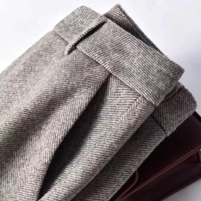 Spring and Autumn Woolen Harlan Women's Pants Herringbone Pattern Nizi High Waist Thin Carrot 210429