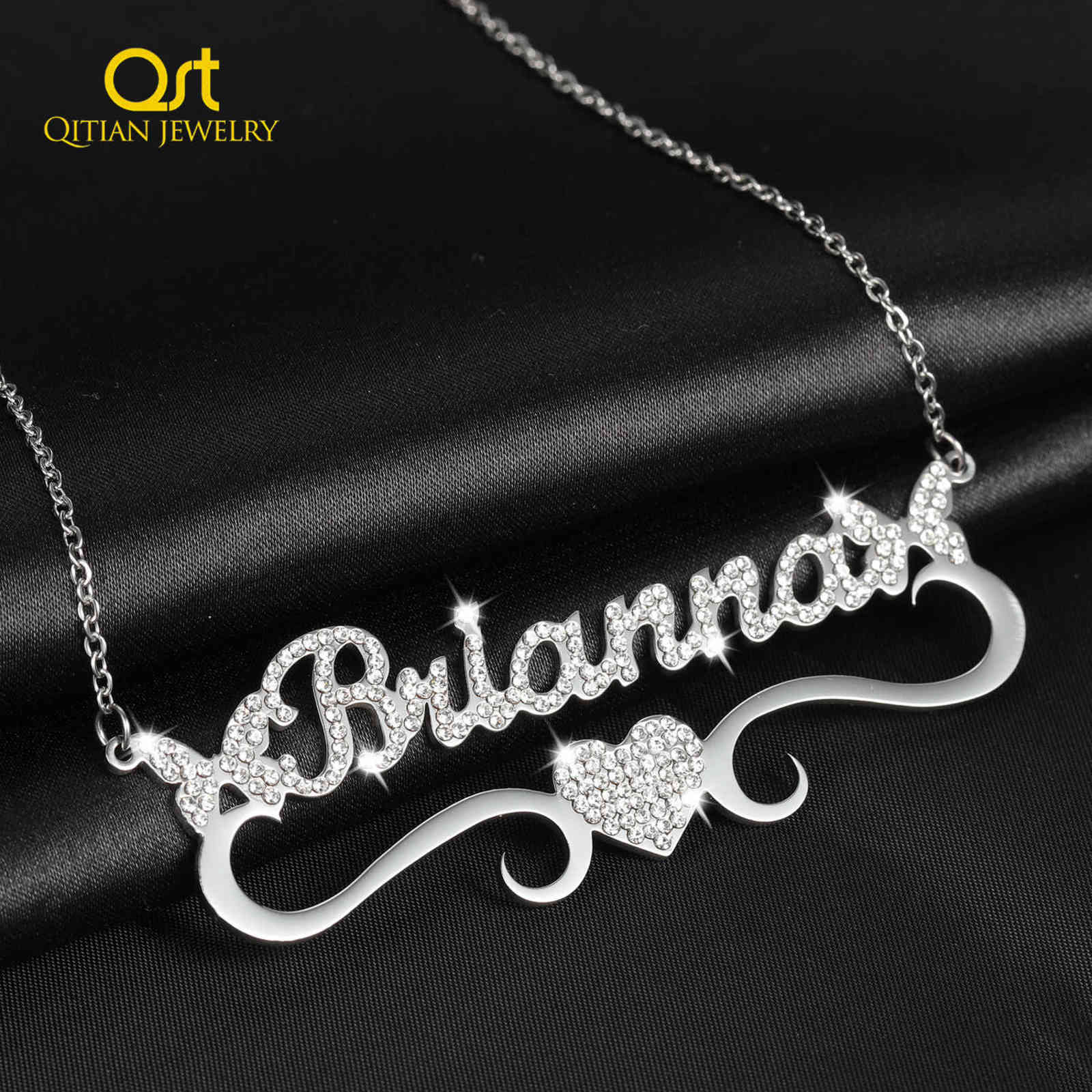 Personalized Butterfly Iced Out Name Necklace With Heart Pendant For Women Stainless Steel Jewelry Gift Customized Names Necklac 211123