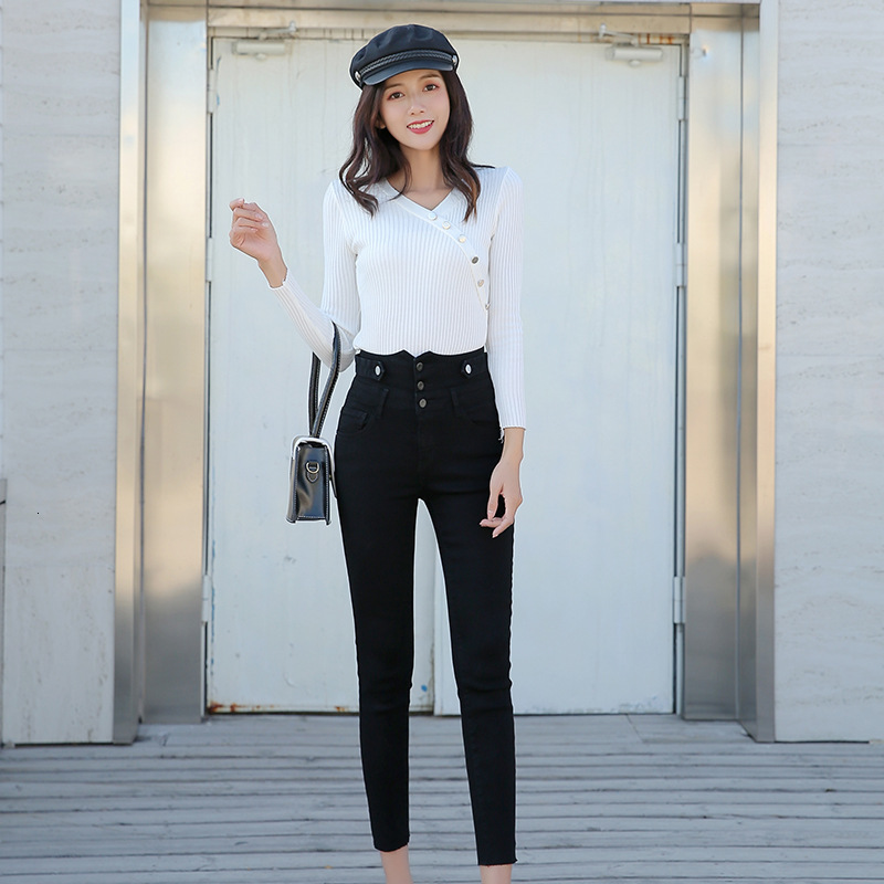 Women's jeans 2021 New Skinny Jeans Black Slim Fit Capris High Waist Warm Pants
