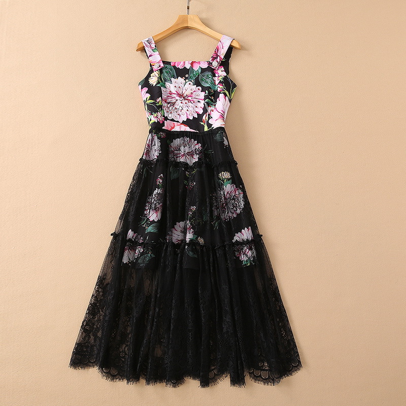 European and American women's wear for spring 2021 Sleeveless flower print nail bead Stitching bud silk Fashion dress, Black;gray
European and American women's wear for spring 2021 Sleeveless flower print nail bead Stitching bud silk Fashion dress, Black;gray