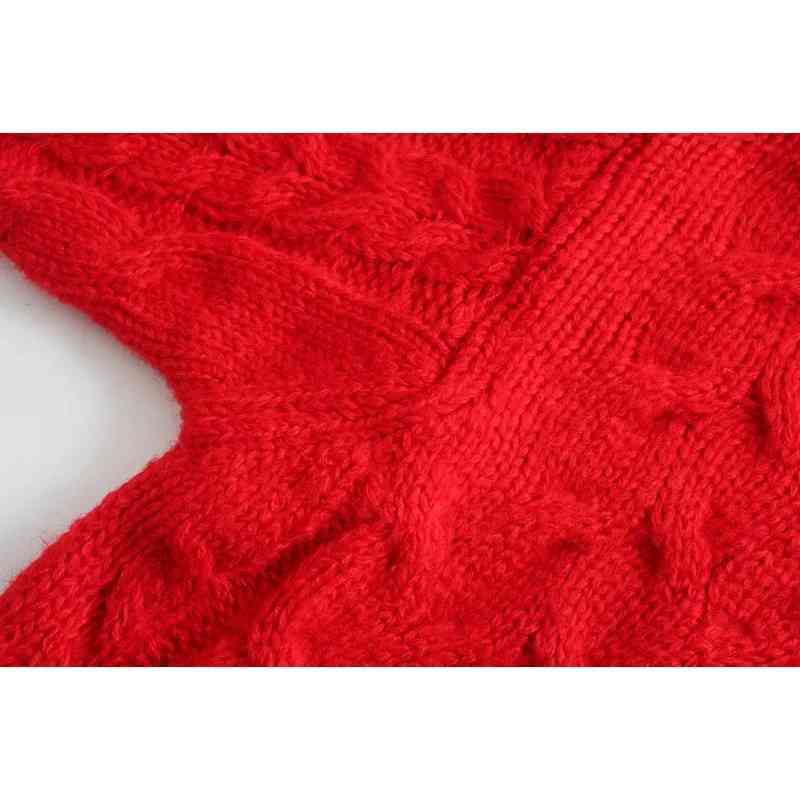 Autumn and Winter Retro Lazy Red Twist Knit Sweater Loose Round Neck Pullover All-Match Top 210521