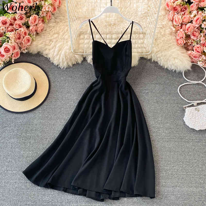 Maxi Dresses Mujer Summer Robe Sexy Lady Backless Cross Sling Vestidos Korean Elegant Temperament Party Dress Women 210519