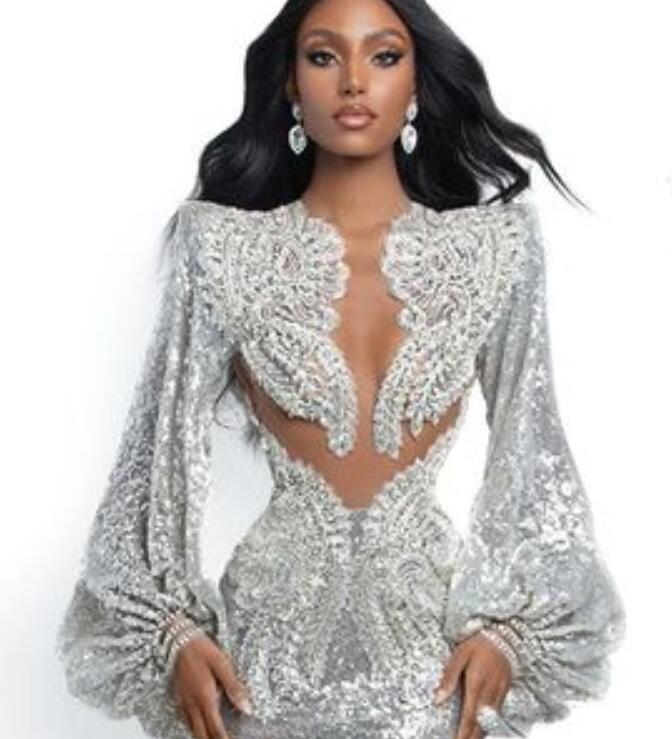 2021 Plus Size Arabic Aso Ebi Silver Mermaid Sexy Prom Dresses Lace Beaded Sequined Evening Formal Party Second Reception Gowns ZJ643