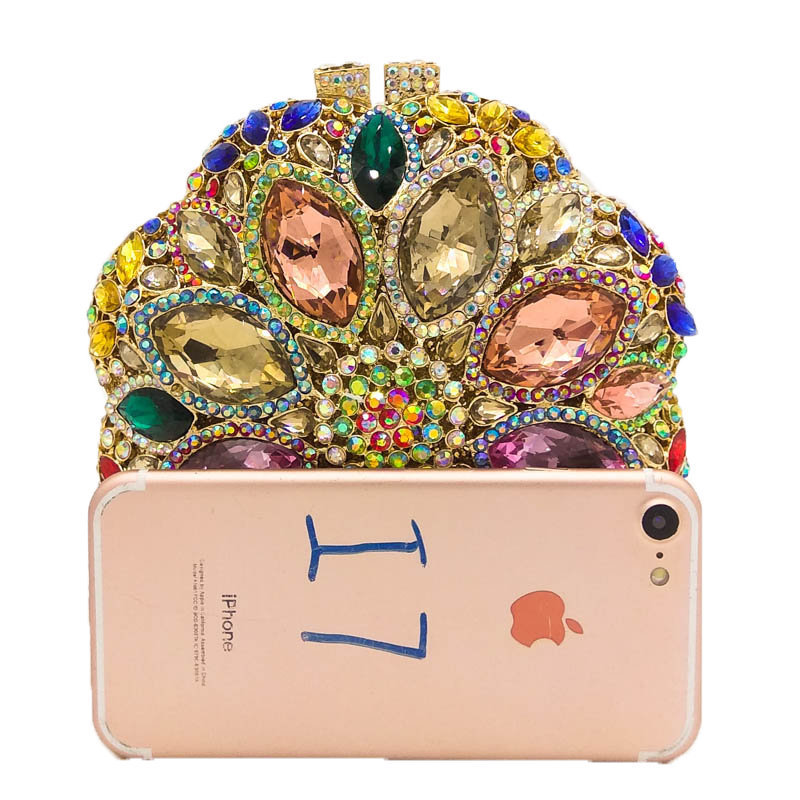 Circular Round Ladies Gold Crystal Evening Clutch Bag Rhinestones Bridal Wedding Clutches Purse Women Party Mini Dinner Handbags 220211