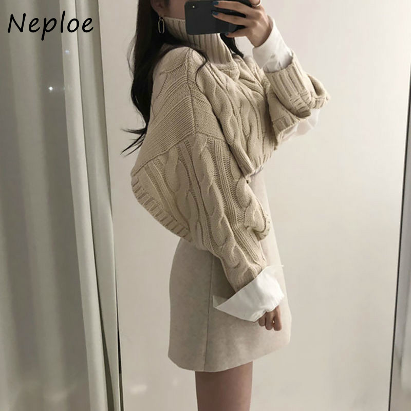 2 Piece Set Women Korean Turtleneck Long Sleeve Sweaters+Irregular High Waist Mini Skirts Autumn Fashion Suits 210422