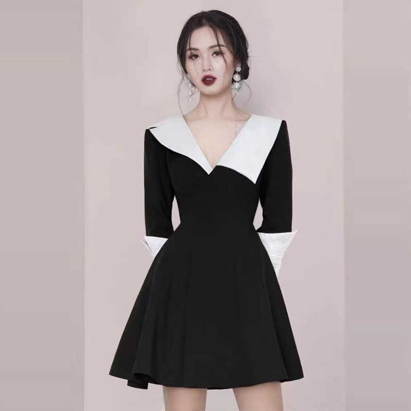 Spring Elegant Lady Contrast Color V-Neck Long Sleeve Dress Women High Waist Casual Slim Party Dresses Female Vestidos 210526, Black
Spring Elegant Lady Contrast Color V-Neck Long Sleeve Dress Women High Waist Casual Slim Party Dresses Female Vestidos 210526, Black