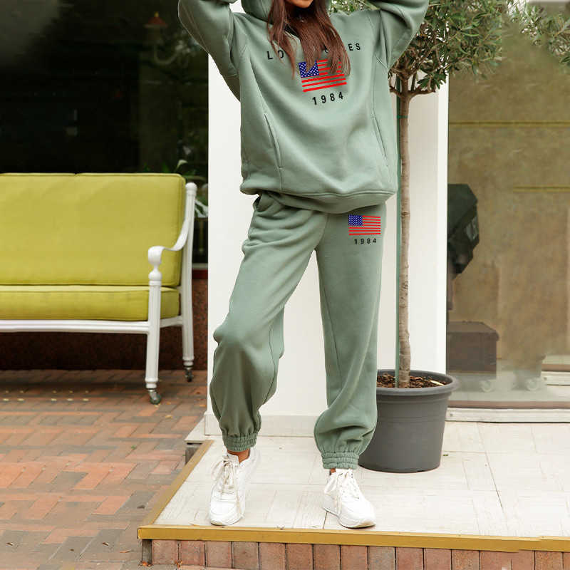 Hoodies Suit Winter Spring Casual Tracksuit Outfit Letter Print Two Piece Tracksuit Sports Home Suit Hoodies Woman Pants 210709