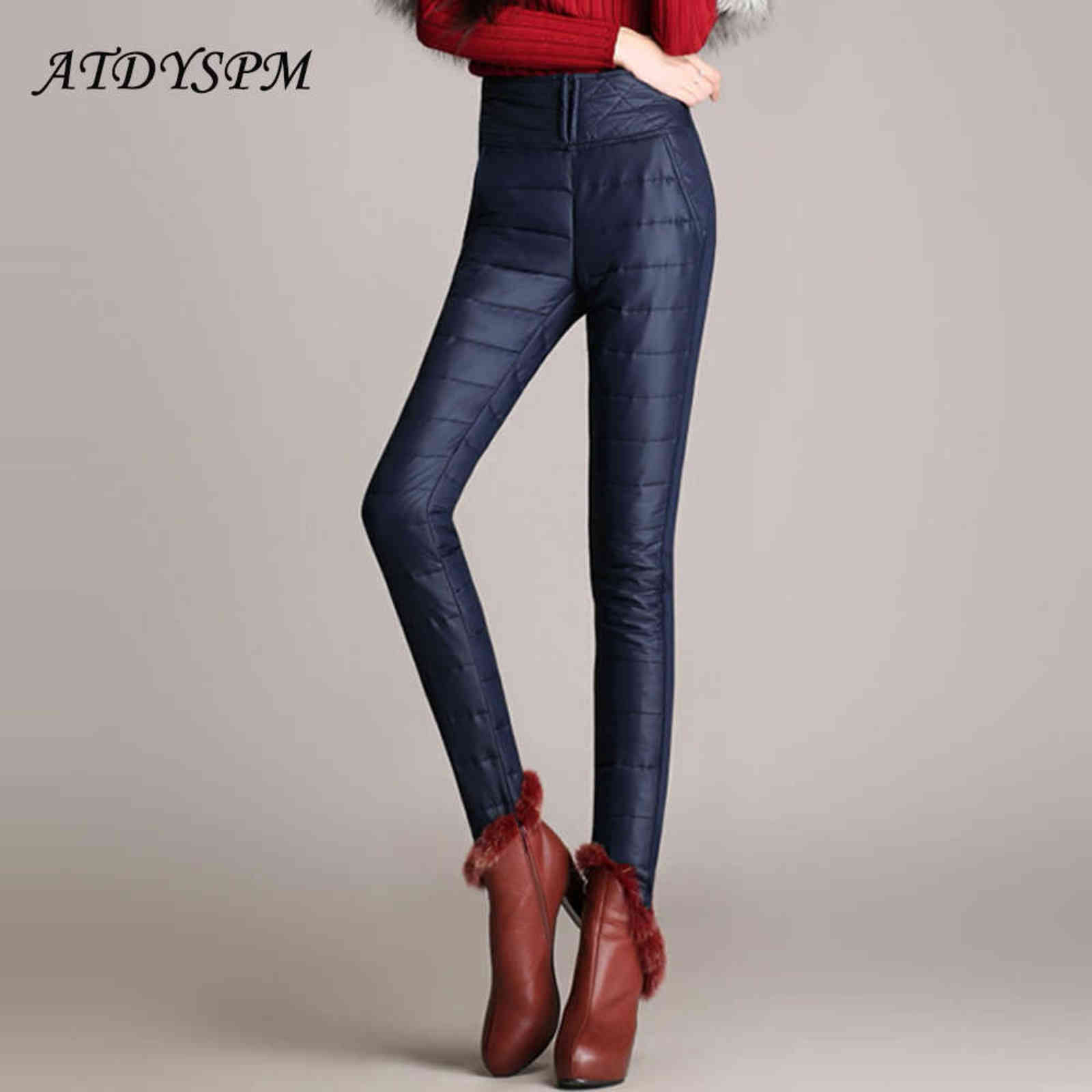 Women Winter Pants High Waist Velvet Thick Warm Down Trousers Fashion Straight With Zipper Plus Size Sweatpants 211115