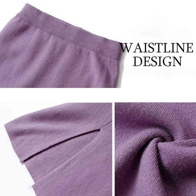 High Elastic Waist Women Long Skirt Knitted Pencil Skirt Wool Autumn Split Skirts Female Black Winter Solid Knitting One-step 211119