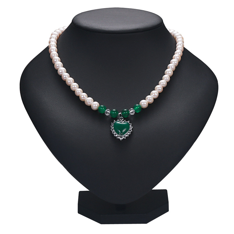 Classic Design 8MM White Fresh Water Pearl Necklace Heart Gemstone Jewelry for Women Gift