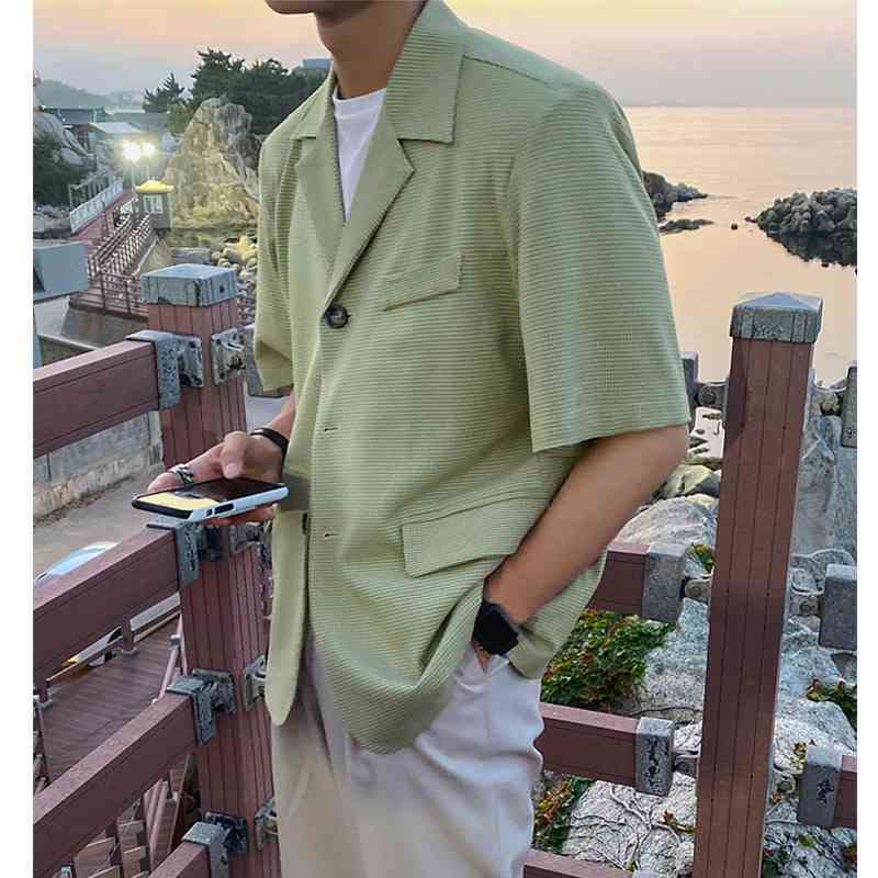 IEFB Casual Short Sleeve Suit Coat For Men Korean Trend Green Blazer Summer Men's Clothing Casual Streetwear Notched Collar 210524