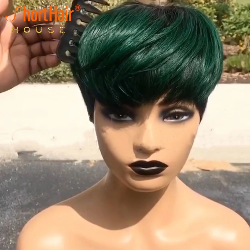 613 Blonde Color Short Wavy Bob Pixie Cut Wig Full Machine Made Remy Brazilian Human Hair Non Lace Wigs For Black Woman