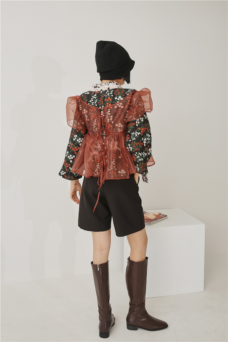 Organza Japan Style Kimono Coats And Jackets Women Autumn Vintage Floral Print Belted Jacket Ladies Fashion 210427