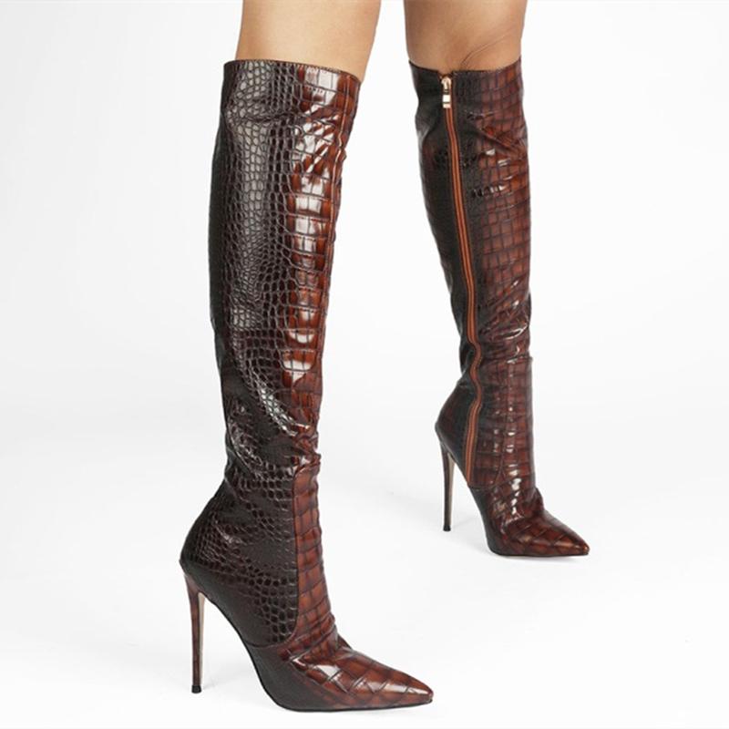 Boots In Stock Stone Print Unisex Women Winter Knee High Short Stiletto Heel Shoes Zip Customized Big Size 47