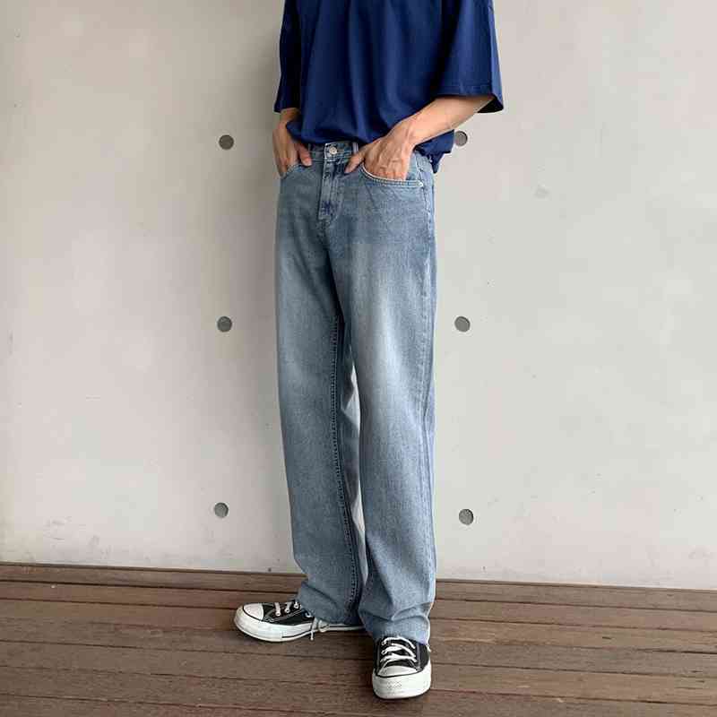 IEFB Summer Blue Jeans Men's Straight Loose Casual Korean Fashion Mop Wide Leg Long Pants Vintage Streetwear 9Y6604 210524