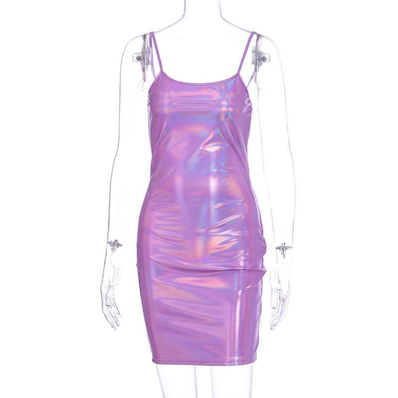 Summer Mini Reflective Glitter Dress Sexy Spaghetti Strap Bandage Nightclub Women Square Collar Bodycon Vestido 210526