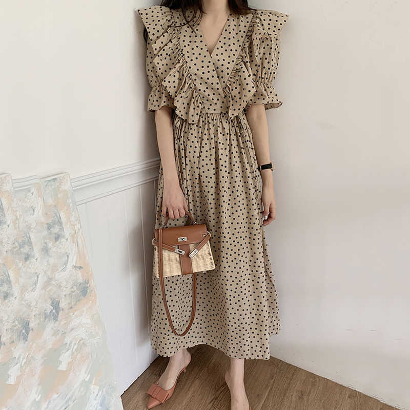 Women Elegant Fashion Polka Dot Ruffled Midi Dress Vintage Short Sleeve Drawstring Tied Pleated Female Dresses Vestidos 210601, Khaki
Women Elegant Fashion Polka Dot Ruffled Midi Dress Vintage Short Sleeve Drawstring Tied Pleated Female Dresses Vestidos 210601, Khaki