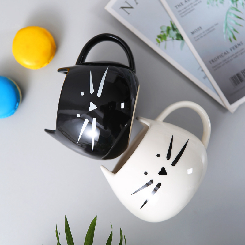 500ml Cute Black White Cat Mug Ceramic Couple Cup Milk Coffee Cups Household Office Mugs For Birthday Present