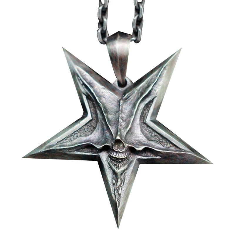 Vintage Mens Satanic Inverted Pentagram Skull Pendant Necklace For Men Punk Demon Chaos Star Baphomet Jewelry Necklaces284K