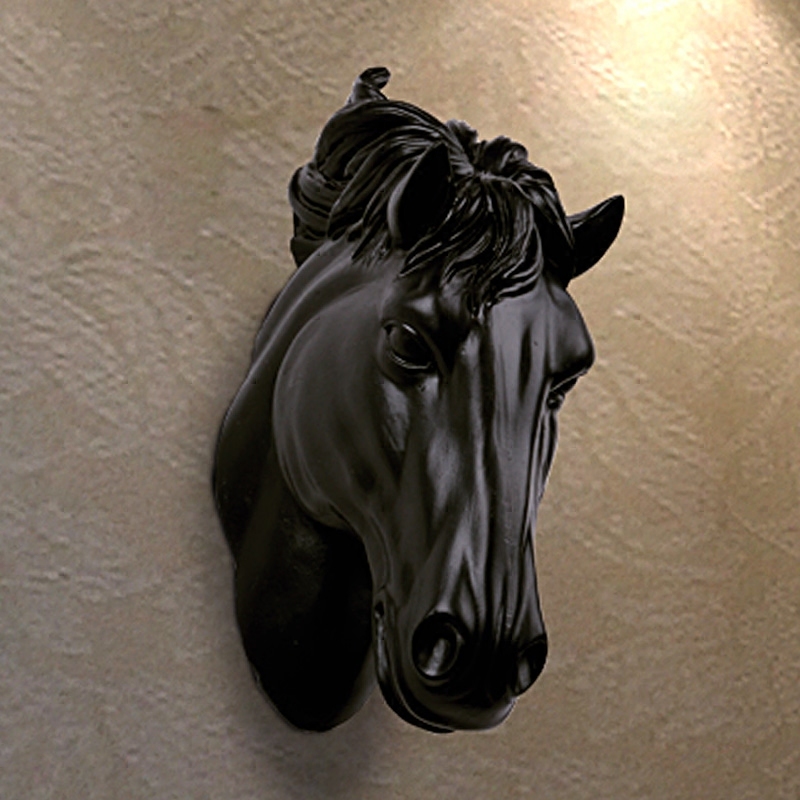 Horses Head Hangin 3D Animal Art Sculpture Figurines Resin Craft Home Living Room Wall Decorations 210414