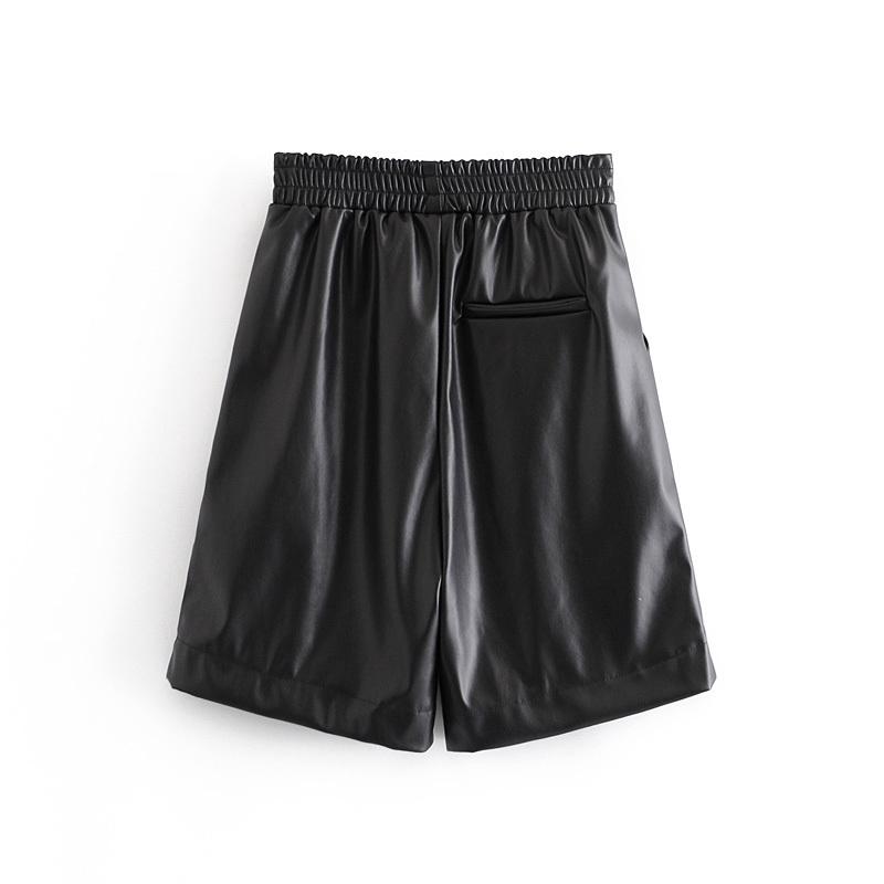 Faux Leather Casual Shorts High Waist Women's Western Style Fashion Elastic Waist Loose Black Chic Female PU shorts 210507