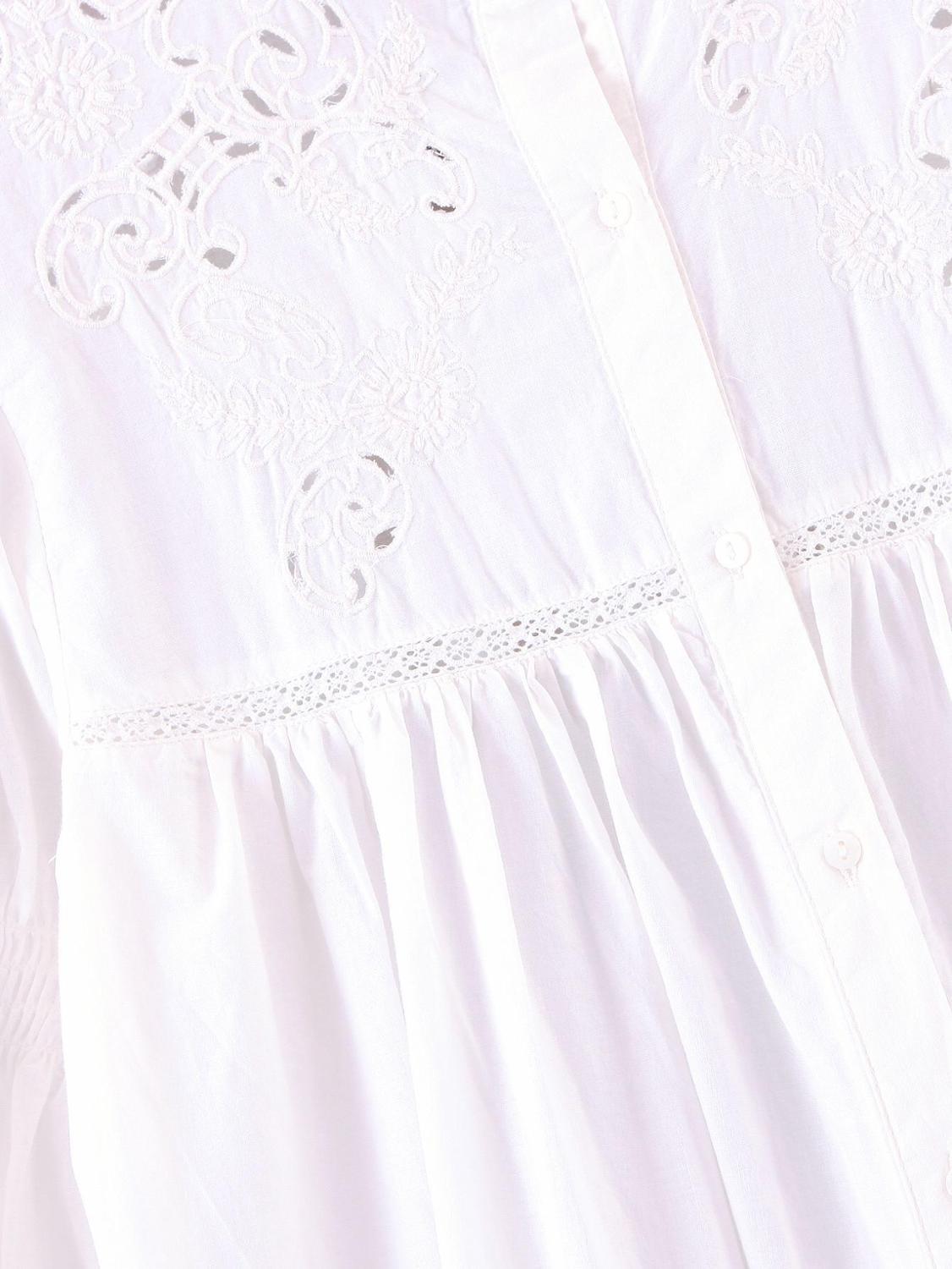 Women White Long Leg sleeve Hollow Out Hole Flower Embroidered Shirt Casual O neck Buttons Draped Ruched Loose Blouse Tops 210429