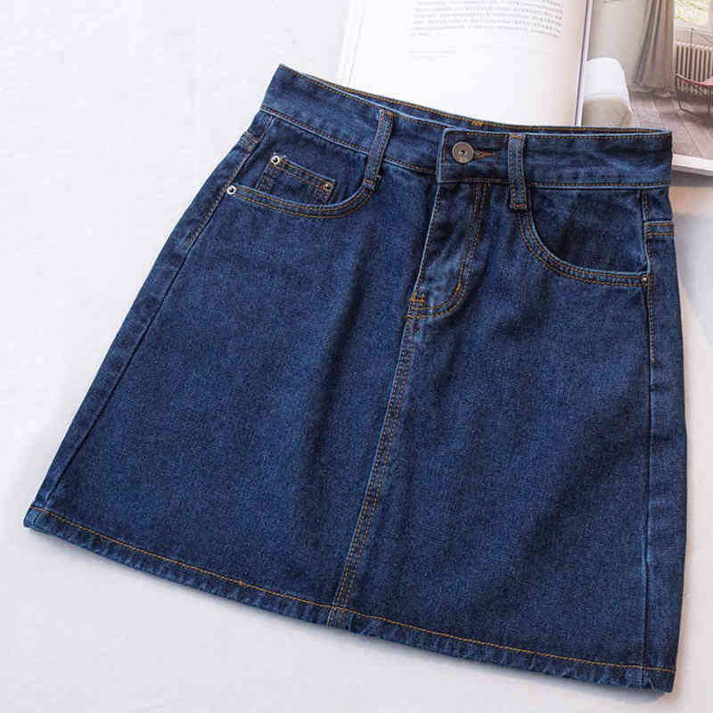 Zoki High Waist Women Denim Skirt Sexy Fashion Summer Korean Girls Jeans Mini Skirt Plus Size Cotton Ladies Short Skirt 210412Z